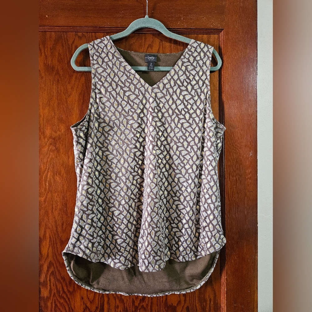 Chico's Travelers Collection Brown Gold Sleeveless V-Neck Top Size 2